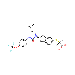 CC(C)CCN(C(=O)Nc1ccc(OC(F)(F)F)cc1)[C@@H]1Cc2ccc(SC(C)(C)C(=O)O)cc2C1 ZINC000028972125