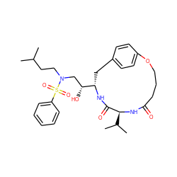 CC(C)CCN(C[C@@H](O)[C@@H]1Cc2ccc(cc2)OCCCC(=O)N[C@@H](C(C)C)C(=O)N1)S(=O)(=O)c1ccccc1 ZINC000014880920