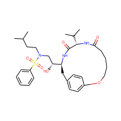 CC(C)CCN(C[C@@H](O)[C@@H]1Cc2ccc(cc2)OCCCCC(=O)N[C@@H](C(C)C)C(=O)N1)S(=O)(=O)c1ccccc1 ZINC000029396674