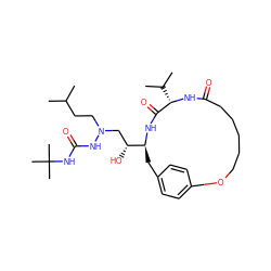 CC(C)CCN(C[C@@H](O)[C@@H]1Cc2ccc(cc2)OCCCCCC(=O)N[C@@H](C(C)C)C(=O)N1)NC(=O)NC(C)(C)C ZINC000029400002