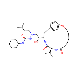 CC(C)CCN(C[C@@H](O)[C@@H]1Cc2ccc(cc2)OCCCCCC(=O)N[C@@H](C(C)C)C(=O)N1)NC(=O)NC1CCCCC1 ZINC000029399063