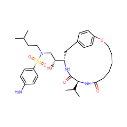 CC(C)CCN(C[C@@H](O)[C@@H]1Cc2ccc(cc2)OCCCCCC(=O)N[C@@H](C(C)C)C(=O)N1)S(=O)(=O)c1ccc(N)cc1 ZINC000029399681