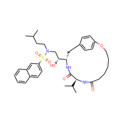 CC(C)CCN(C[C@@H](O)[C@@H]1Cc2ccc(cc2)OCCCCCC(=O)N[C@@H](C(C)C)C(=O)N1)S(=O)(=O)c1ccc2ccccc2c1 ZINC000029399098