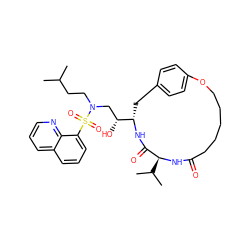 CC(C)CCN(C[C@@H](O)[C@@H]1Cc2ccc(cc2)OCCCCCC(=O)N[C@@H](C(C)C)C(=O)N1)S(=O)(=O)c1cccc2cccnc12 ZINC000029398711