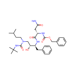 CC(C)CCN(C[C@@H](O)[C@H](Cc1ccccc1)NC(=O)[C@H](CC(N)=O)NC(=O)OCc1ccccc1)C(=O)NC(C)(C)C ZINC000014943014