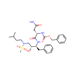 CC(C)CCN(C[C@@H](O)[C@H](Cc1ccccc1)NC(=O)[C@H](CC(N)=O)NC(=O)OCc1ccccc1)S(C)(=O)=O ZINC000027655027