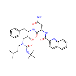 CC(C)CCN(C[C@@H](O)[C@H](Cc1ccccc1)NC(=O)[C@H](CC(N)=O)NC(=O)c1ccc2ccccc2n1)C(=O)NC(C)(C)C ZINC000014943015