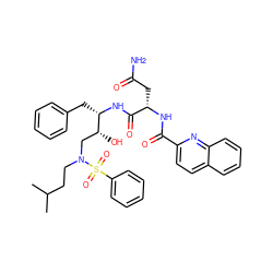 CC(C)CCN(C[C@@H](O)[C@H](Cc1ccccc1)NC(=O)[C@H](CC(N)=O)NC(=O)c1ccc2ccccc2n1)S(=O)(=O)c1ccccc1 ZINC000003944683
