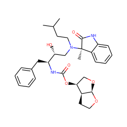 CC(C)CCN(C[C@@H](O)[C@H](Cc1ccccc1)NC(=O)O[C@H]1CO[C@H]2OCC[C@@H]12)[C@@]1(C)C(=O)Nc2ccccc21 ZINC000014946408