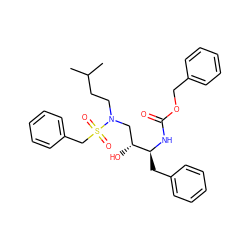 CC(C)CCN(C[C@@H](O)[C@H](Cc1ccccc1)NC(=O)OCc1ccccc1)S(=O)(=O)Cc1ccccc1 ZINC000027655343