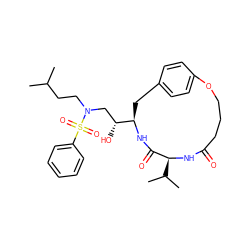 CC(C)CCN(C[C@@H](O)[C@H]1Cc2ccc(cc2)OCCCC(=O)N[C@@H](C(C)C)C(=O)N1)S(=O)(=O)c1ccccc1 ZINC000026571898