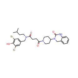 CC(C)CCN(Cc1cc(Br)c(O)c(Br)c1)C(=O)CCC(=O)N1CCC(N2Cc3ccccc3NC2=O)CC1 ZINC000150606794