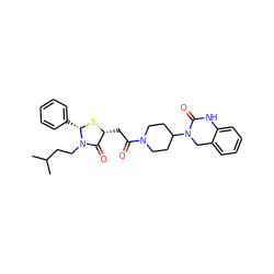 CC(C)CCN1C(=O)[C@@H](CC(=O)N2CCC(N3Cc4ccccc4NC3=O)CC2)S[C@H]1c1ccccc1 ZINC000103270015