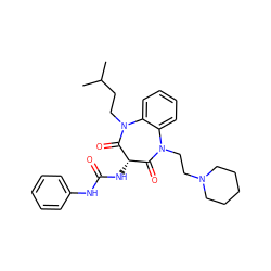 CC(C)CCN1C(=O)[C@@H](NC(=O)Nc2ccccc2)C(=O)N(CCN2CCCCC2)c2ccccc21 ZINC000072177800