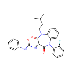 CC(C)CCN1C(=O)[C@@H](NC(=O)Nc2ccccc2)C(=O)N(c2ccccc2F)c2ccccc21 ZINC000013813464