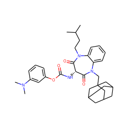 CC(C)CCN1C(=O)[C@@H](NC(=O)Oc2cccc(N(C)C)c2)C(=O)N(CC23CC4CC(CC(C4)C2)C3)c2ccccc21 ZINC000003930047