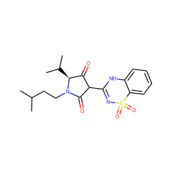 CC(C)CCN1C(=O)C(C2=NS(=O)(=O)c3ccccc3N2)C(=O)[C@@H]1C(C)C ZINC000005992923