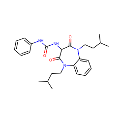 CC(C)CCN1C(=O)C(NC(=O)Nc2ccccc2)C(=O)N(CCC(C)C)c2ccccc21 ZINC000013685042