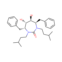 CC(C)CCN1C(=O)N(CCC(C)C)[C@H](Cc2ccccc2)[C@H](O)[C@@H](O)[C@H]1Cc1ccccc1 ZINC000013604427