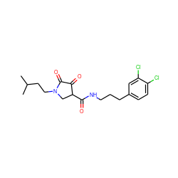 CC(C)CCN1CC(C(=O)NCCCc2ccc(Cl)c(Cl)c2)C(=O)C1=O ZINC000141955978