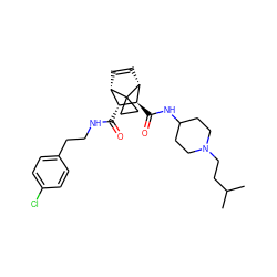 CC(C)CCN1CCC(NC(=O)[C@H]2[C@H](C(=O)NCCc3ccc(Cl)cc3)[C@@H]3C=C[C@H]2C32CC2)CC1 ZINC000168461815