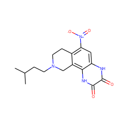 CC(C)CCN1CCc2c([N+](=O)[O-])cc3[nH]c(=O)c(=O)[nH]c3c2C1 ZINC000013743361