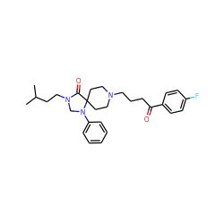 CC(C)CCN1CN(c2ccccc2)C2(CCN(CCCC(=O)c3ccc(F)cc3)CC2)C1=O ZINC000013448517