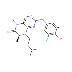 CC(C)CCN1c2nc(Nc3cc(F)c(O)c(F)c3)ncc2N(C)C(=O)[C@@H]1C ZINC000033359422