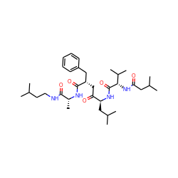 CC(C)CCNC(=O)[C@@H](C)NC(=O)[C@@H](CC(=O)[C@H](CC(C)C)NC(=O)[C@@H](NC(=O)CC(C)C)C(C)C)Cc1ccccc1 ZINC000027208310