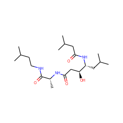 CC(C)CCNC(=O)[C@@H](C)NC(=O)C[C@H](O)[C@@H](CC(C)C)NC(=O)CC(C)C ZINC000026987802