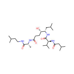 CC(C)CCNC(=O)[C@@H](C)NC(=O)CC[C@H](O)[C@H](CC(C)C)NC(=O)[C@@H](NC(=O)CC(C)C)C(C)C ZINC000027214359