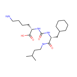 CC(C)CCNC(=O)[C@@H](CC1CCCCC1)NC(=O)N[C@@H](CCCCN)C(=O)O ZINC000230520268