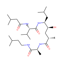CC(C)CCNC(=O)[C@H](C)NC(=O)[C@@H](C)C[C@H](O)[C@H](CC(C)C)NC(=O)[C@@H](NC(=O)CC(C)C)C(C)C ZINC000027302109