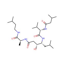 CC(C)CCNC(=O)[C@H](C)NC(=O)C[C@@H](O)[C@@H](CC(C)C)NC(=O)[C@@H](NC(=O)CC(C)C)C(C)C ZINC000027998241