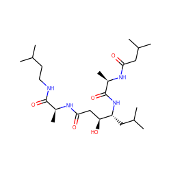 CC(C)CCNC(=O)[C@H](C)NC(=O)C[C@H](O)[C@@H](CC(C)C)NC(=O)[C@@H](C)NC(=O)CC(C)C ZINC000027998706