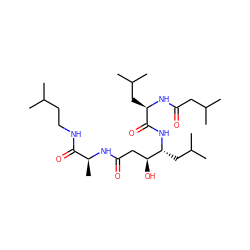 CC(C)CCNC(=O)[C@H](C)NC(=O)C[C@H](O)[C@@H](CC(C)C)NC(=O)[C@@H](CC(C)C)NC(=O)CC(C)C ZINC000028019578