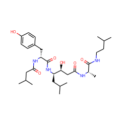 CC(C)CCNC(=O)[C@H](C)NC(=O)C[C@H](O)[C@@H](CC(C)C)NC(=O)[C@@H](Cc1ccc(O)cc1)NC(=O)CC(C)C ZINC000028000613