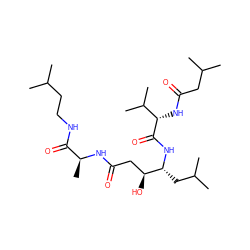 CC(C)CCNC(=O)[C@H](C)NC(=O)C[C@H](O)[C@@H](CC(C)C)NC(=O)[C@@H](NC(=O)CC(C)C)C(C)C ZINC000027307430