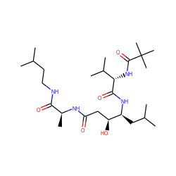 CC(C)CCNC(=O)[C@H](C)NC(=O)C[C@H](O)[C@H](CC(C)C)NC(=O)[C@@H](NC(=O)C(C)(C)C)C(C)C ZINC000299867729