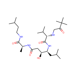 CC(C)CCNC(=O)[C@H](C)NC(=O)C[C@H](O)[C@H](CC(C)C)NC(=O)[C@@H](NCC(=O)C(C)(C)C)C(C)C ZINC000027886558