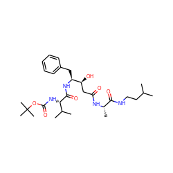 CC(C)CCNC(=O)[C@H](C)NC(=O)C[C@H](O)[C@H](Cc1ccccc1)NC(=O)[C@@H](NC(=O)OC(C)(C)C)C(C)C ZINC000299860946