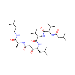 CC(C)CCNC(=O)[C@H](C)NC(=O)CC(=O)[C@H](CC(C)C)NC(=O)[C@@H](NC(=O)[C@@H](NC(=O)CC(C)C)C(C)C)C(C)C ZINC000299856256