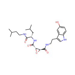 CC(C)CCNC(=O)[C@H](CC(C)C)NC(=O)[C@H]1O[C@@H]1C(=O)NCCc1c[nH]c2ccc(O)cc12 ZINC000013650620