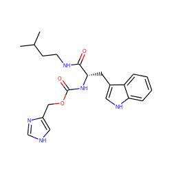 CC(C)CCNC(=O)[C@H](Cc1c[nH]c2ccccc12)NC(=O)OCc1c[nH]cn1 ZINC000026145143