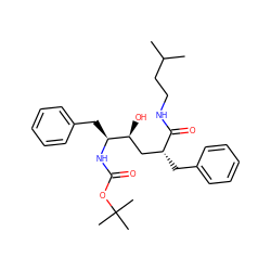 CC(C)CCNC(=O)[C@H](Cc1ccccc1)C[C@H](O)[C@H](Cc1ccccc1)NC(=O)OC(C)(C)C ZINC000013821147