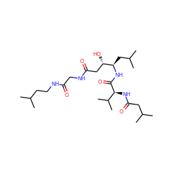 CC(C)CCNC(=O)CNC(=O)C[C@H](O)[C@@H](CC(C)C)NC(=O)[C@@H](NC(=O)CC(C)C)C(C)C ZINC000027213671