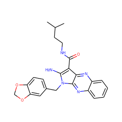 CC(C)CCNC(=O)c1c(N)n(Cc2ccc3c(c2)OCO3)c2nc3ccccc3nc12 ZINC000002264753