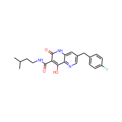 CC(C)CCNC(=O)c1c(O)c2ncc(Cc3ccc(F)cc3)cc2[nH]c1=O ZINC000095594998