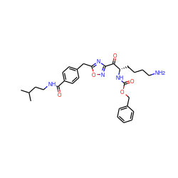 CC(C)CCNC(=O)c1ccc(Cc2nc(C(=O)[C@H](CCCCN)NC(=O)OCc3ccccc3)no2)cc1 ZINC000034804076