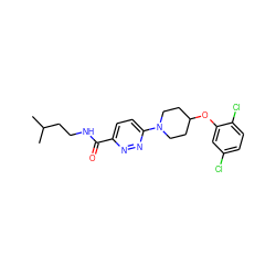 CC(C)CCNC(=O)c1ccc(N2CCC(Oc3cc(Cl)ccc3Cl)CC2)nn1 ZINC000028655341